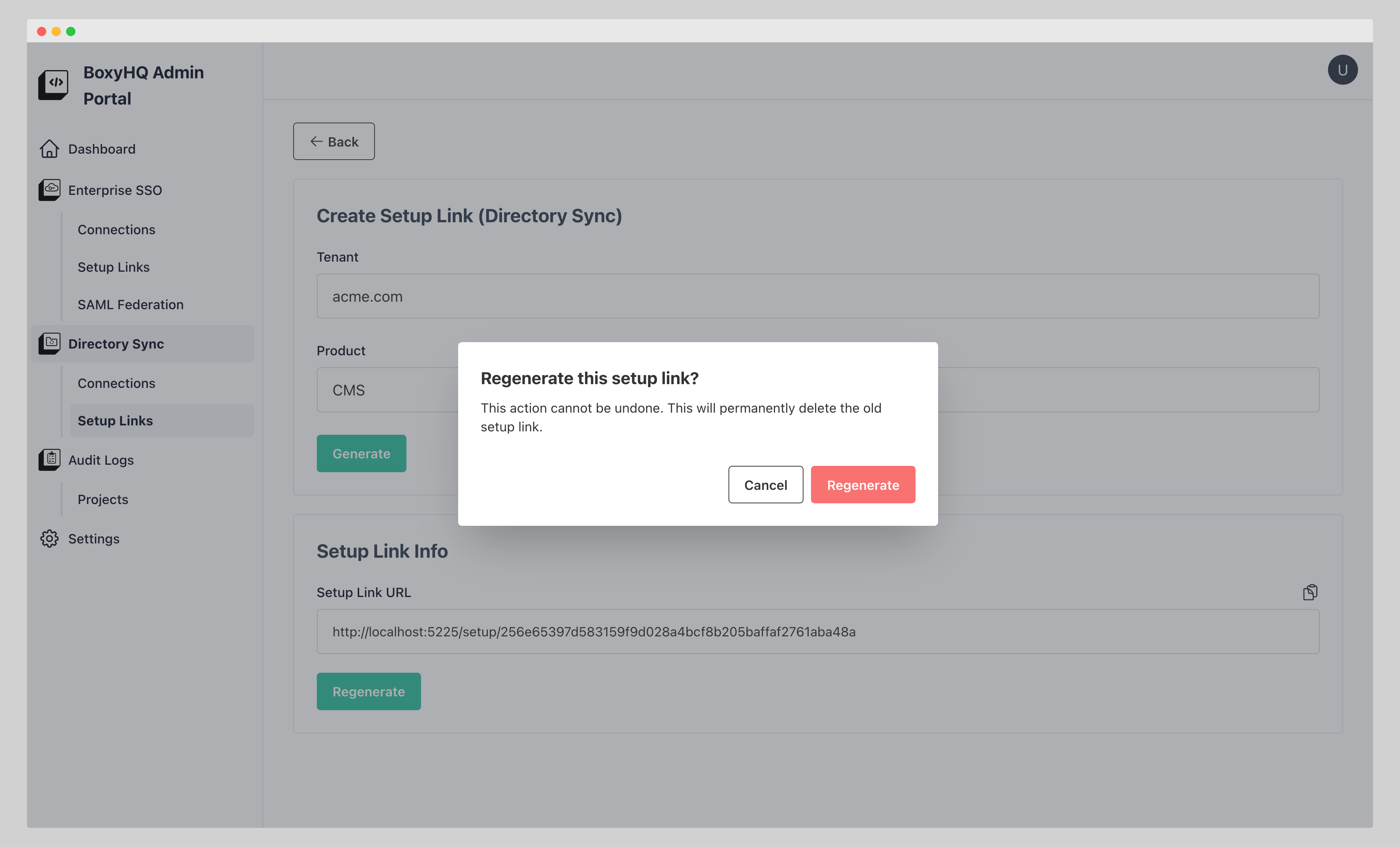 setup link regenerate init